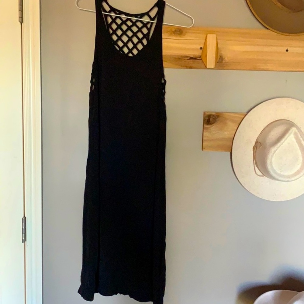 Anthropologie Black Midi Dress with Lattice Back XS
